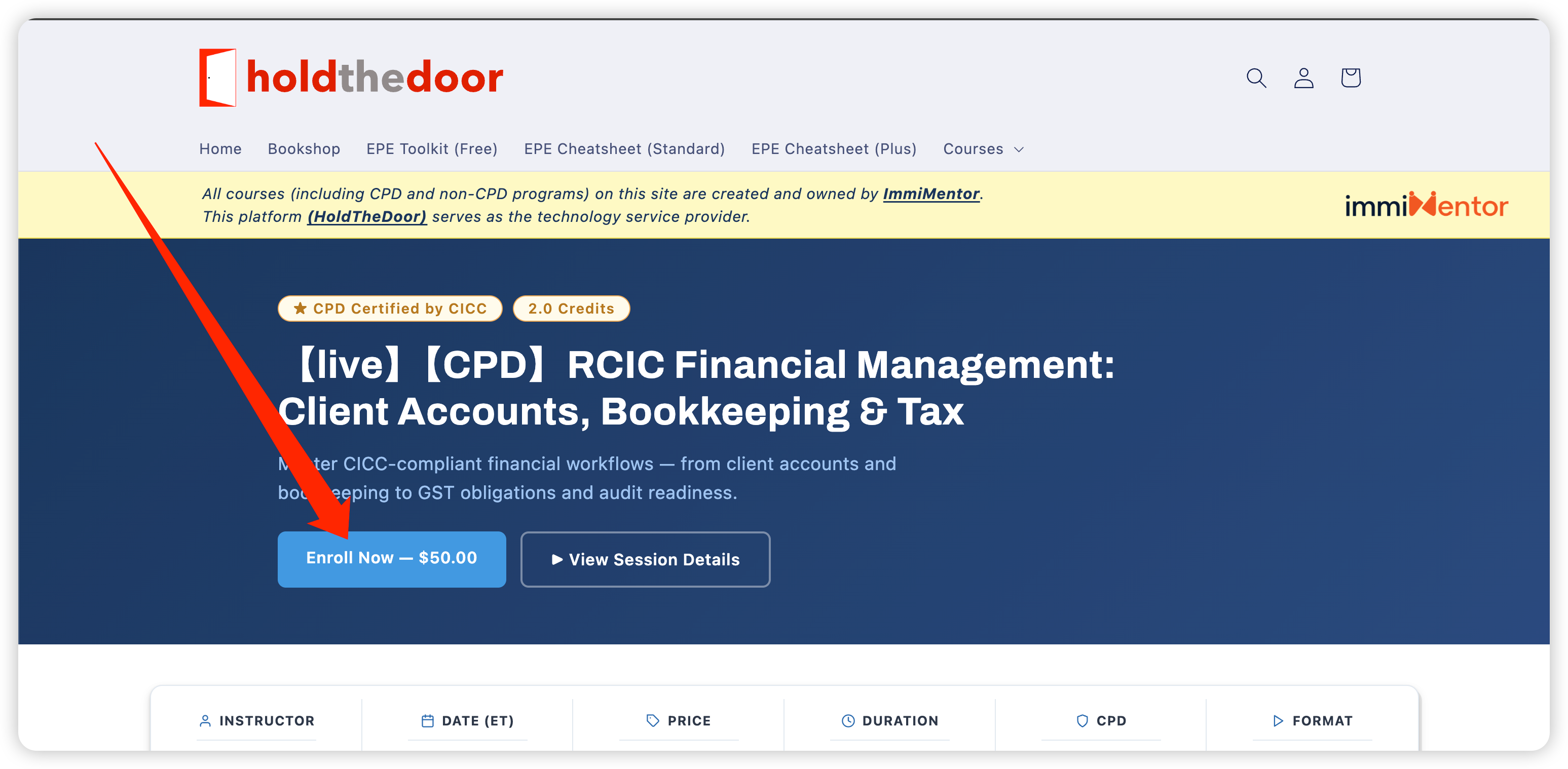 Course detail page with Enroll Now button