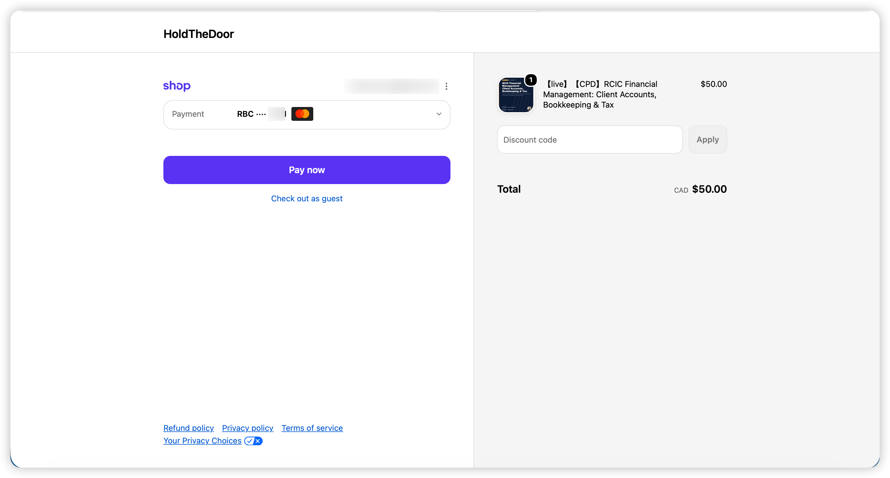 Checkout payment page